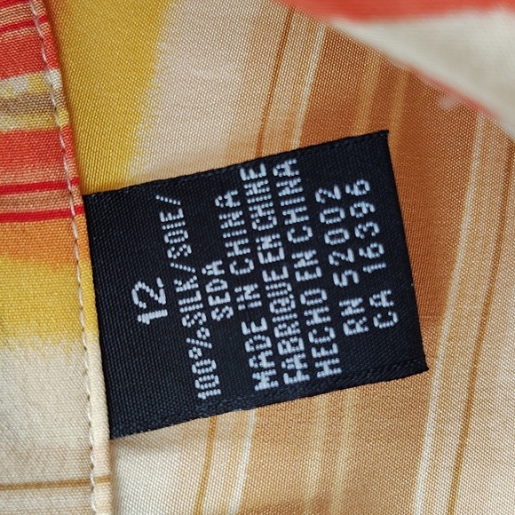 Liz Claiborne Button Up Blouse Size 12 Tan Orange Watercolor Stripe Long Sleeve - Picture 7 of 9